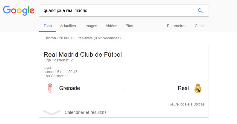 Affichage réponse rapide Real Madrid