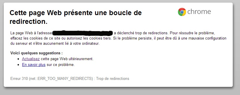 Erreur 310 - redirection en boucle