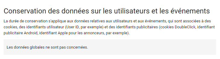 GA et la conservation de données pour la RGPD