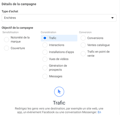 définir objectif publicité facebook