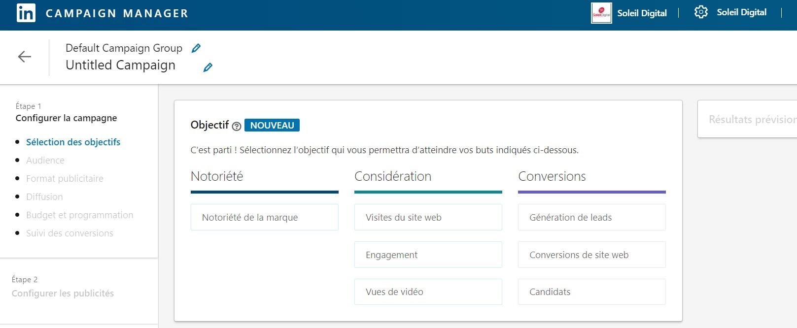 définir son objectif linkedin Ads