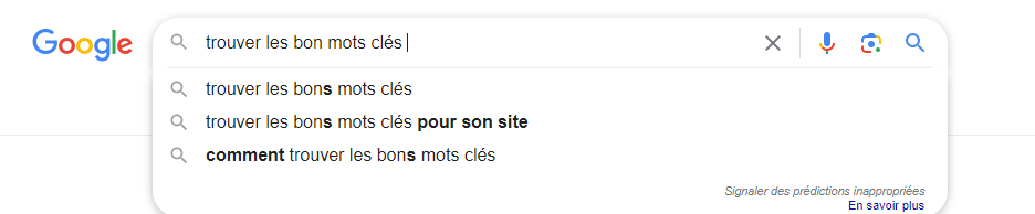 suggestion requêtes Google