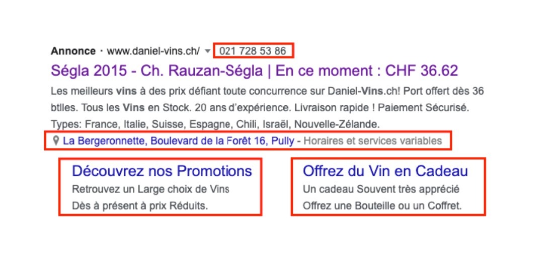 extensions publicitaires adwords