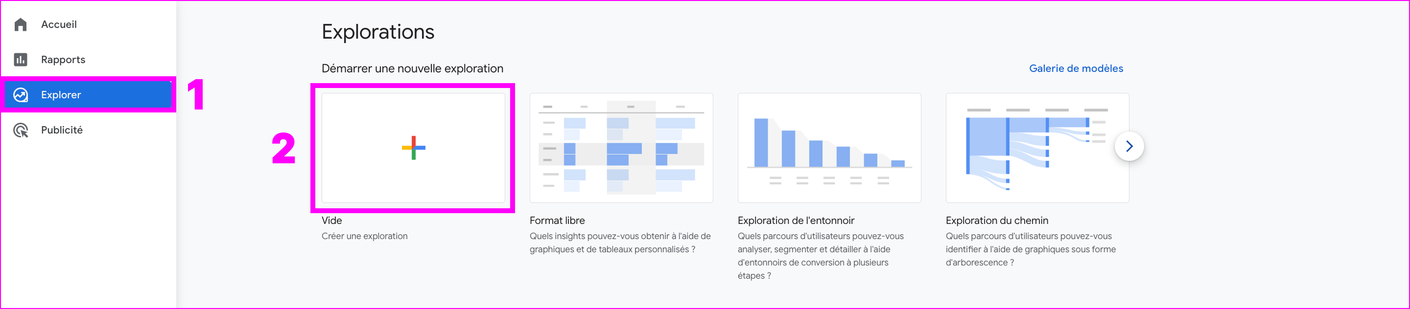 Créer une nouvelle exploration dans GA4