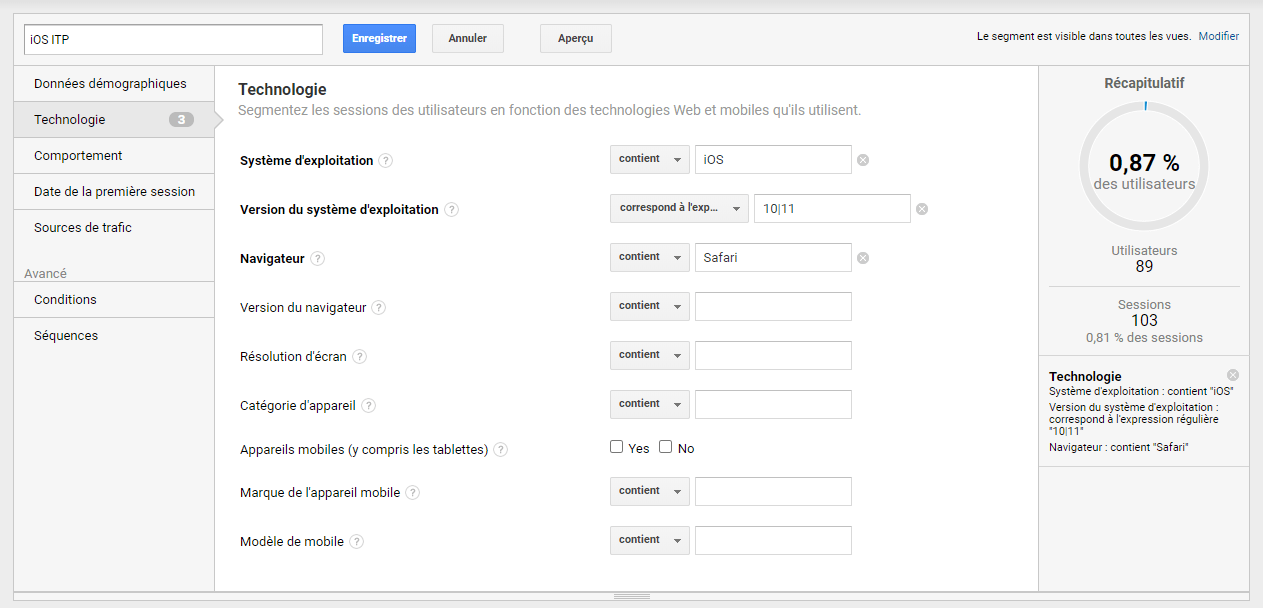 Segment avancé pour iOS ITP