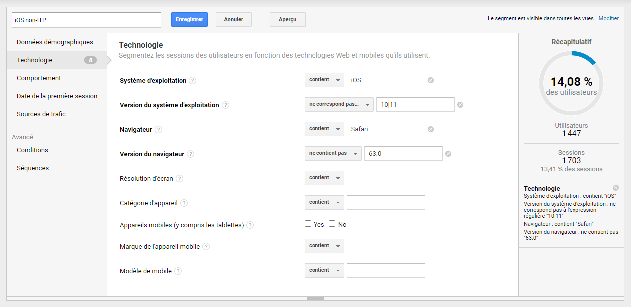 Segment avancé pour iOS sans ITP